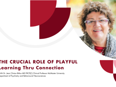 Smiling woman with triangular graphics and title of parent night session