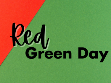 Text saying "red green day" with a red and green background.