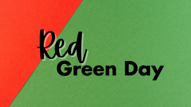 Text saying "red green day" with a red and green background.