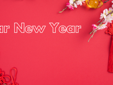 Red background with lunar new year decorations and text saying "lunar new year"