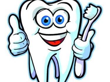 Cartoon tooth holding a toothbrush.