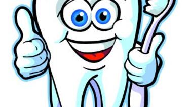 Cartoon tooth holding a toothbrush.