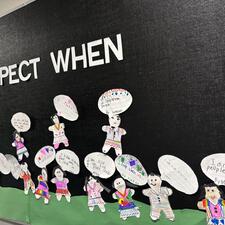 The words, "Respect when" with child drawn pictures of children